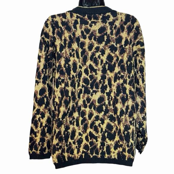 VINTAGE 80s 90s ANIMAL PRINT SWEATER GOLD METALLIC RETRO LEOPARD CHEETAH SZ M L - Picture 4 of 6